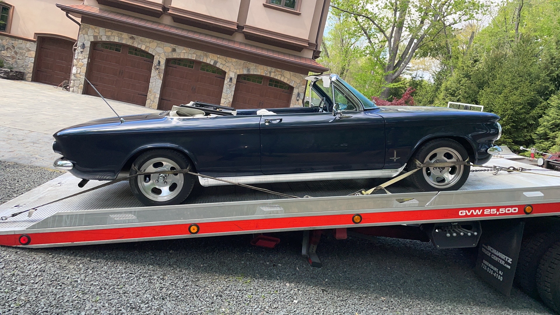 Vintage Corvair convertible on our flatbed